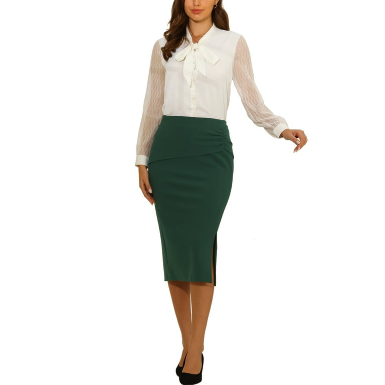 Unique Bargains Women's Ruched Slit Elegant High Waist Knee Unique Bargains Women's Ruched Slit Elegant High Waist Knee