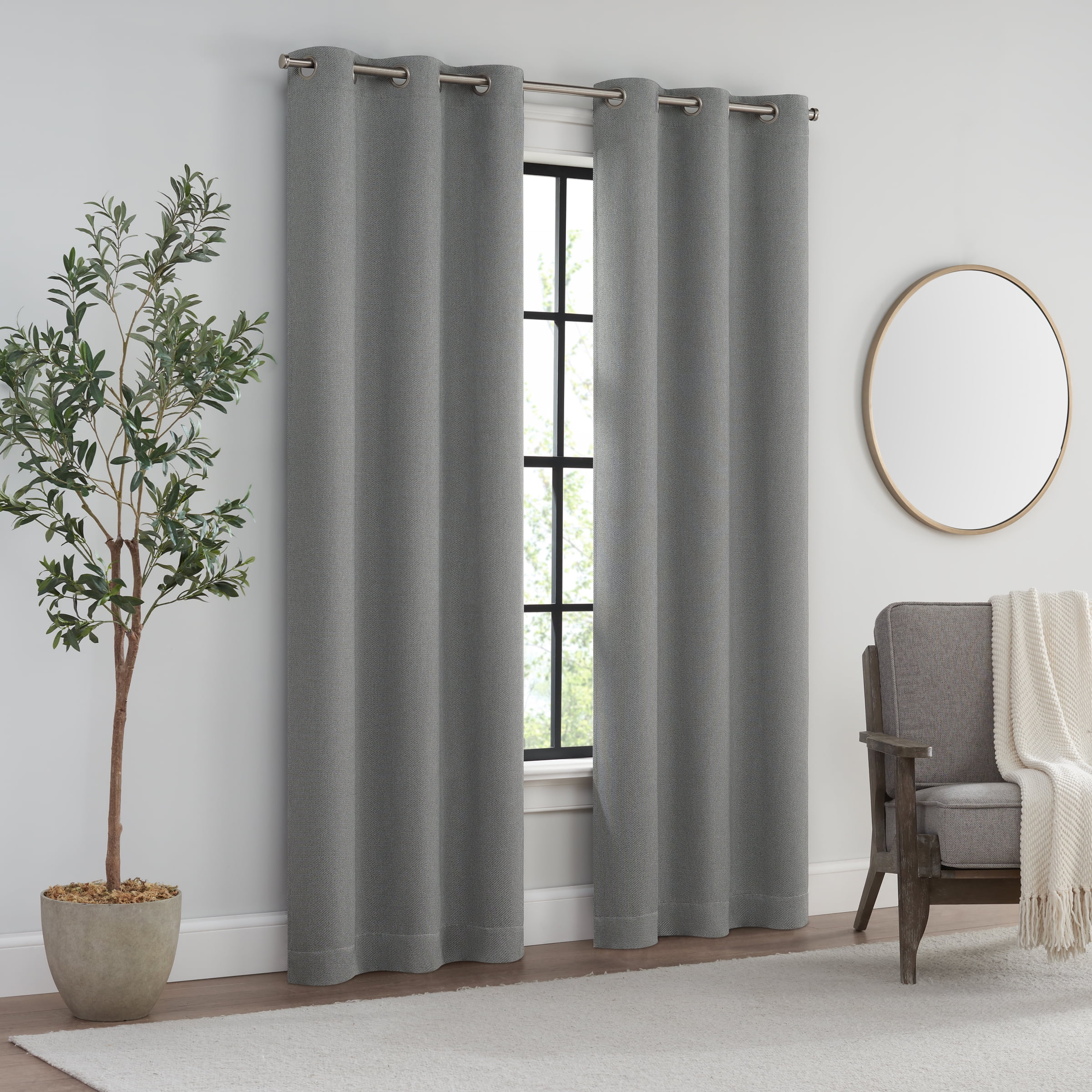 Eclipse Twill Blackout Twill 2 Pack Window Curtain Panels, Grommet - 37" W x 63" L - Smoke