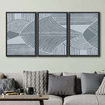 PixonSign Framed Wall Art Print Set Dark & Light Blue Geometric Line Pattern Abstract Shapes Illustrations Modern Art Chic Relax/Calm Pastel for Living Room, Bedroom, Office - 24"x36"x3 Black