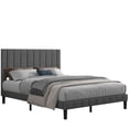 thumbnail image 5 of PAPROOS Grey Upholstered Platform Bed Queen Size, Modern Fabric Platform Bed with Headboard, Mattress Foundation, Queen Bed Frame for Kids Teens Adults, 550lbs Capacity, No Box Spring Needed, 5 of 12