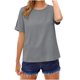 thumbnail image 4 of TaTaai Women's short sleeve crew neck top, linen cotton fabric, solid color, button cuffs, cutout detail, pullover style, casual loose fit, soft breathable, ideal for daily outings Gift, 4 of 8