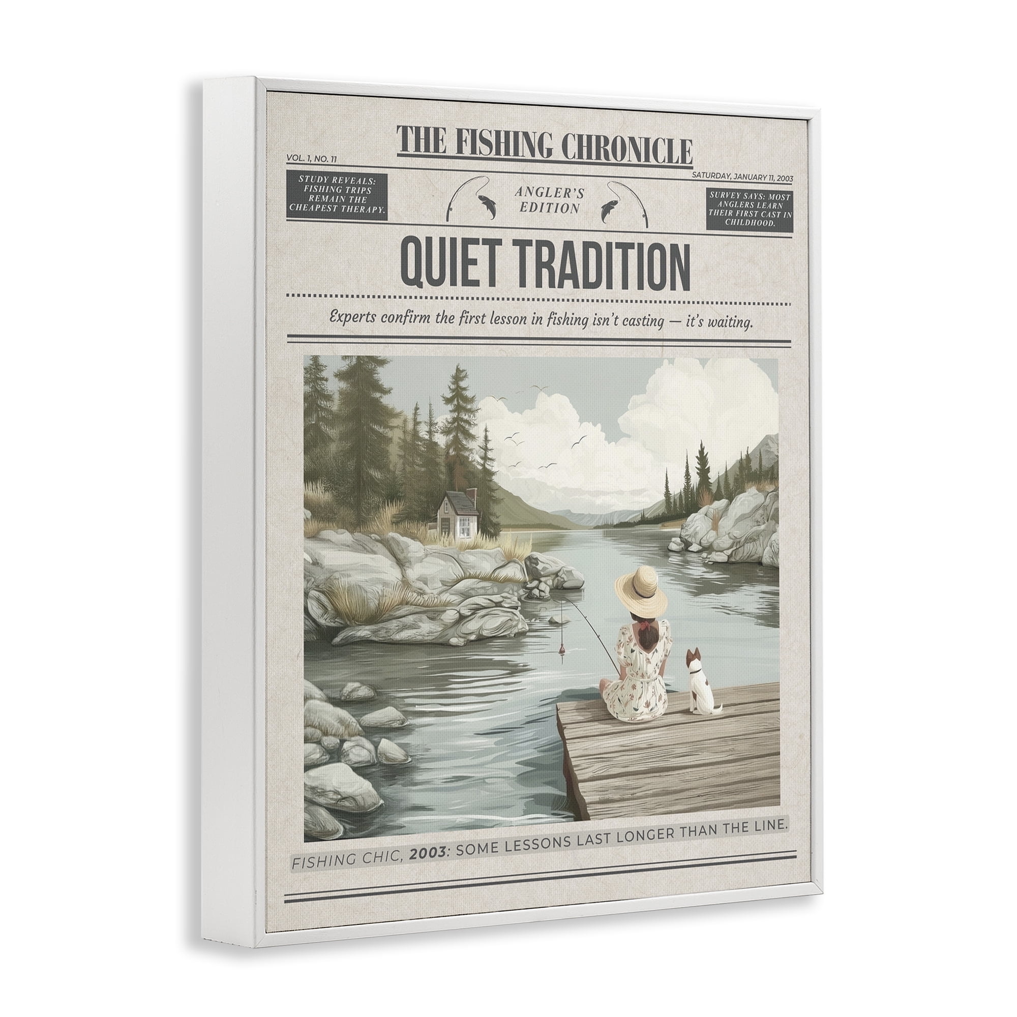 Stupell Industries Fishing Chronicle Magazine White Framed Giclee Art, design by A Barefoot Stylist