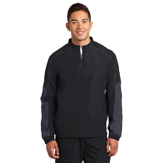 Discontinued Sport-Tek ® Piped Colorblock 1/4-Zip Wind Shirt. Jst64 S Black/ Graphite Grey/ Graphite Grey