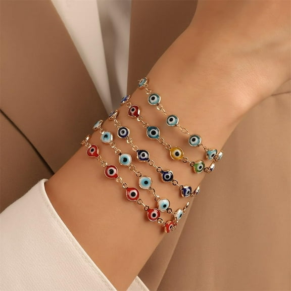 Colorful 5Pcs Alloy Enamel Link Bracelets Charm Bracelets Mixed Color Chain Bracelets for Women Valentine's Day Elegant Gifts DIY Personalized Jewelry 225mm