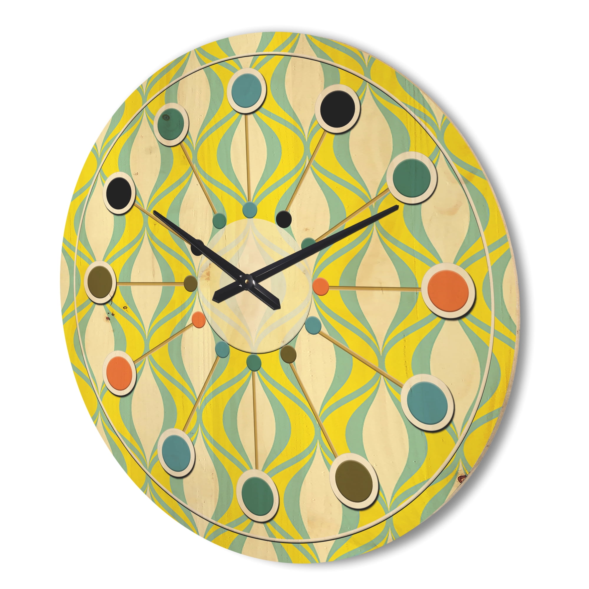 Designart 'Abstract Retro Geometrical Design Pattern III' Mid-Century Modern Wood Wall Clock