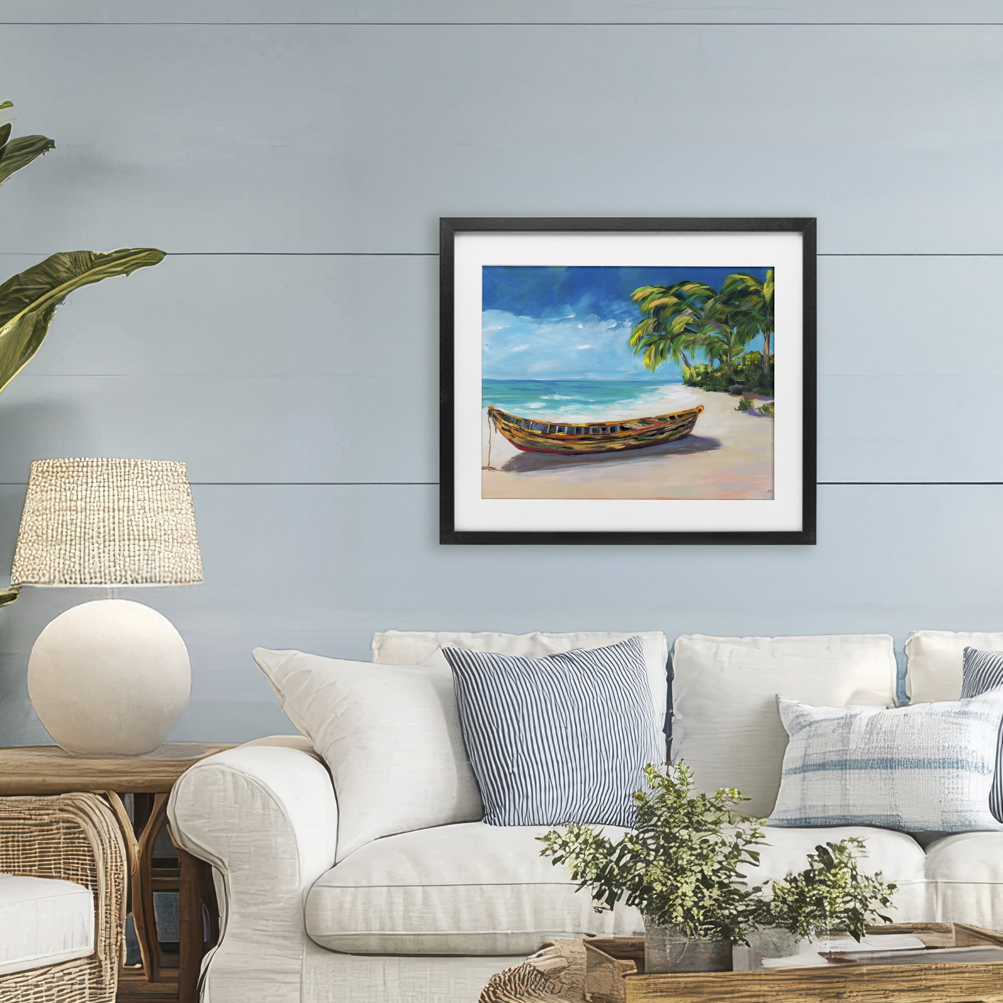 Stupell Industries Boat on Lost Island Black Framed Print Under Glass, design by Julie DeRice