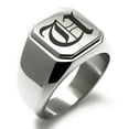 thumbnail image 1 of Stainless Steel Letter U Initial Old English Monogram Engraved Engraved Square Flat Top Biker Style Polished Signet Ring, 1 of 1