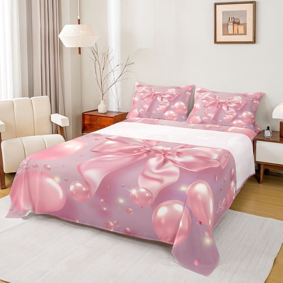 Feelyou Princess Bowknot Balloon Twin Sheet Sets, Pink Fashion Party Bedding, 3pcs