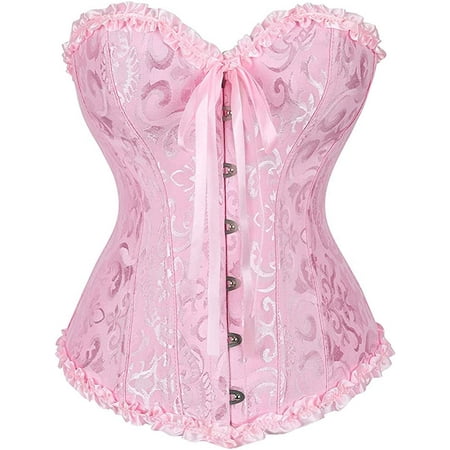 

QWZNDZGR Women s Lace Up Boned Overbust Corset Bustier Lingerie Bodyshaper Top