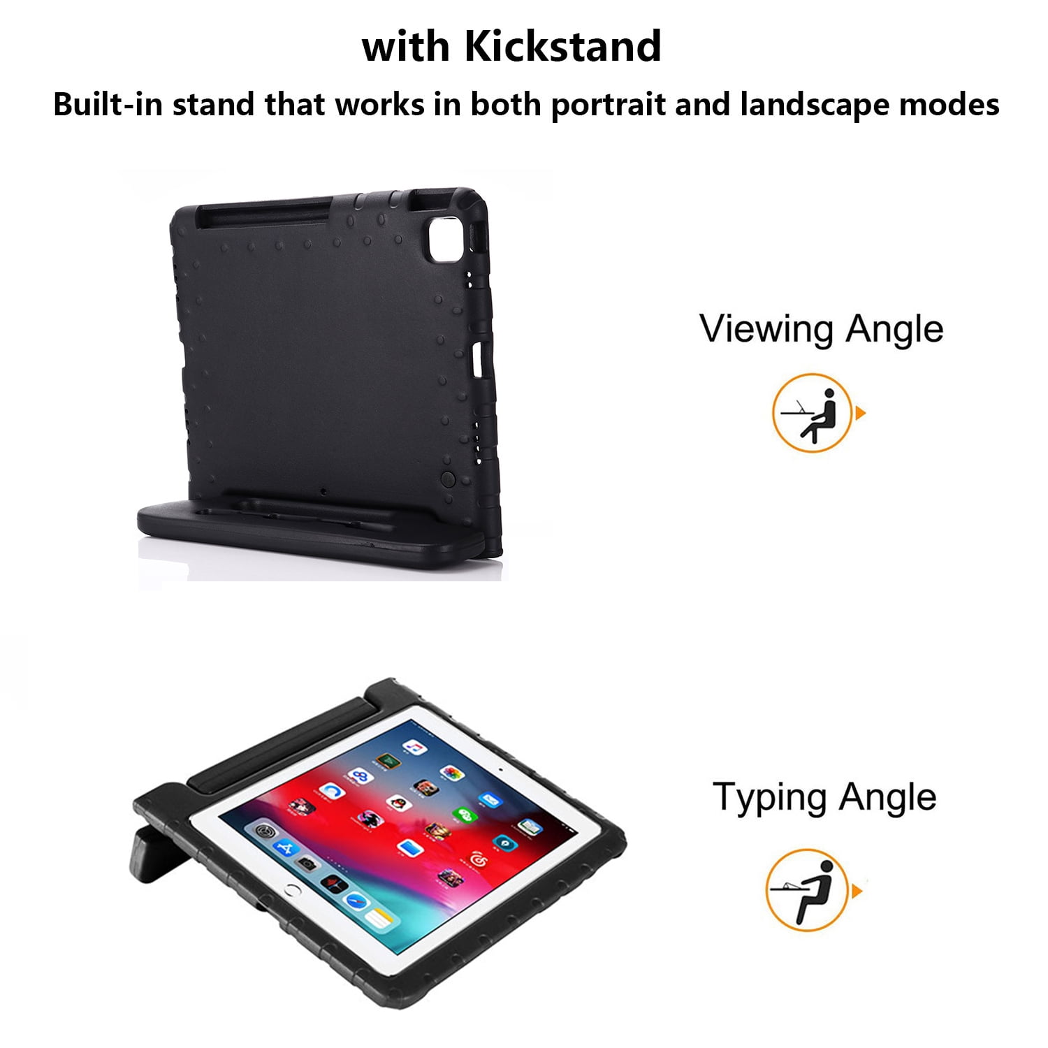 Cowithday Kids Case for Apple iPad Pro 12.9 inch 2022/2021/2020/2018 (6th/5th/4th/3rd Generation) with Pencil Holder/Rotating Kickstand Swivel Handle EVA Foam Shockproof Rugged Flip Stand Cover, Black