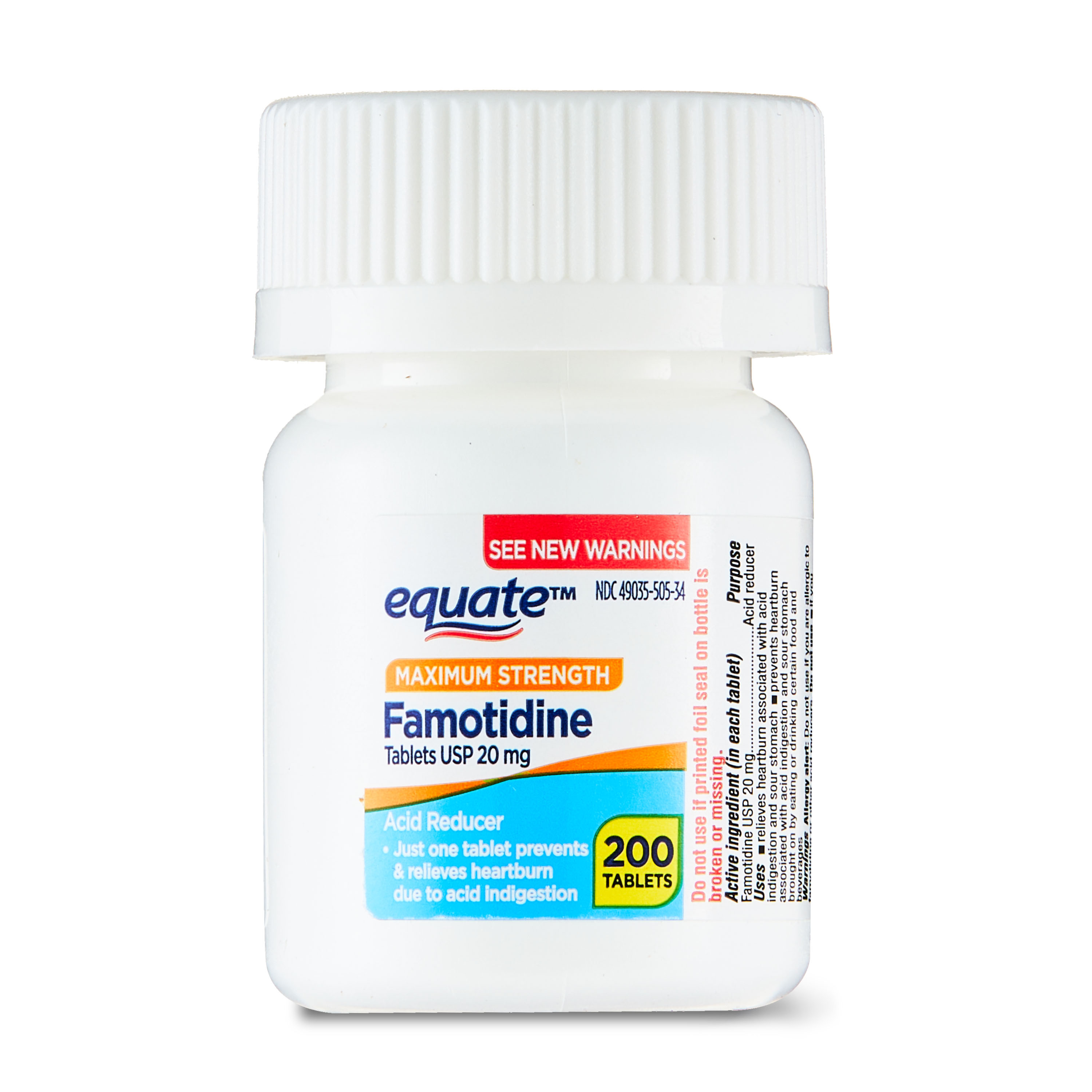 Equate Tabletas de Famotidina de Máxima Fuerza 20 mg, 200 Unidades, Comparar con el Ingrediente Activo de Pepcid® AC de Máxima Fuerza 7
