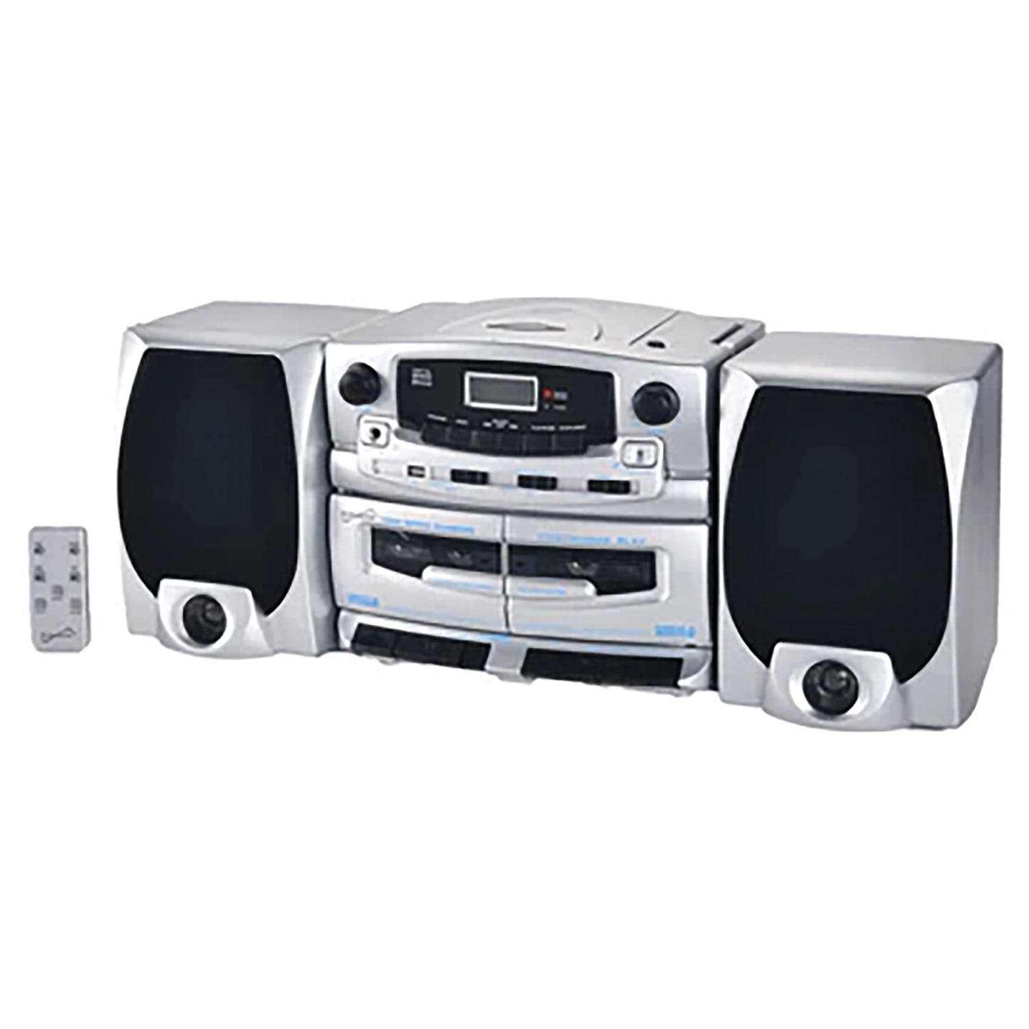 Supersonic 21-Watt Bluetooth Home Stereo System with Detachable Speakers, CD/Dual-Cassette Players, FM Radio, Mic Input, and Remote