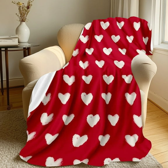 Romantic Heart Shaped Flannel Blanket , Soft Polyester Throw Blanket for Couples, Anniversary, Valentine's Gift for Her, Cozy Sofa Blanket for Movie Night, Picnic, Travel, Machine Washable