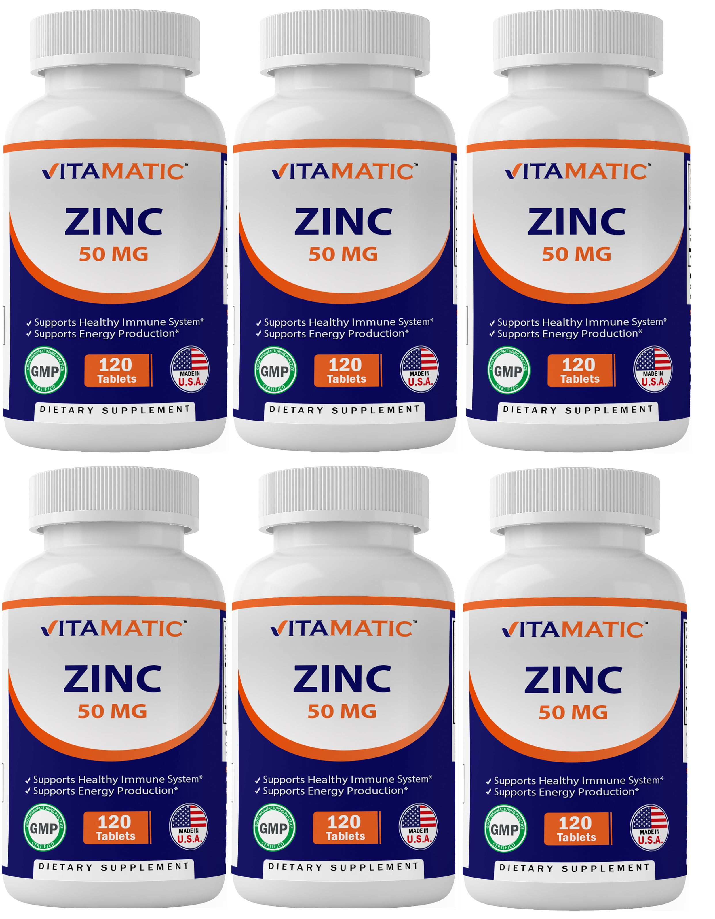 6 Pack Vitamatic Zinc Supplement 50 mg Elemental (from Zinc Gluconate