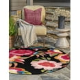 thumbnail image 4 of Unique Loom Outdoor Botanical Collection Area Rug - Floralis (4' 1" Round Multi/Black), 4 of 9