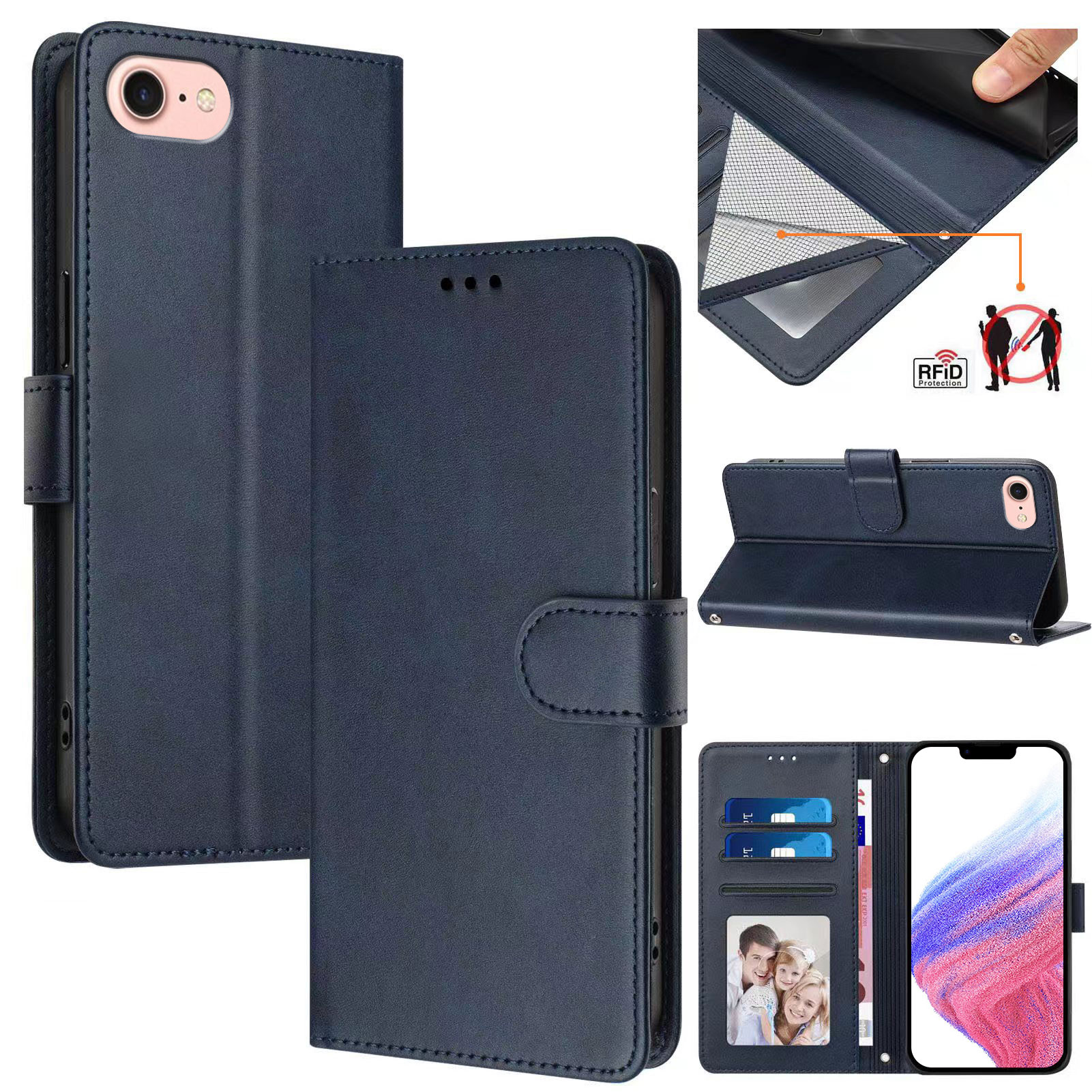 iPhone 8/7/6 Case ,RFID Blocking Cover Crossbody Lanyard Flip Leather Wallet Case for iPhone 8/7/6