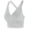 thumbnail image 2 of A2Y Women's Solid French Terry Cotton Back Cross Crop Top Heather Grey M, 2 of 3