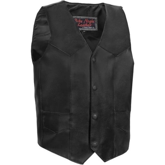 Kids Motorcycle Faux Leather Vest Black Biker Vest with V-Neck, Side Lacing, Satin Liner & Multiple Pockets for Boys & Girls