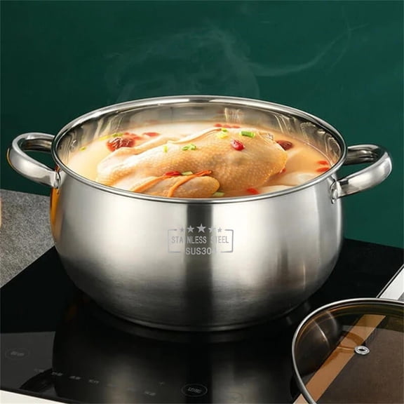 Stainless Steel Soup Pot, Thickened Double Ear Stock Pot, Large Capacity Big Belly Cooking Pot, Heat Resistant Handle Cookware for Kitchen, Durable Stew Pot for Soups and Boiling, 9*4.7in, Silver