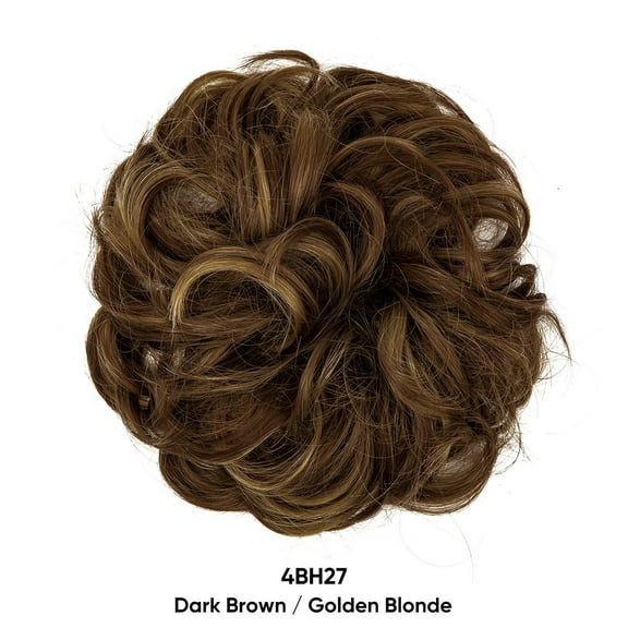 Nvzi Messy Bun Hair Piece Wavy Curly for Women Hair Bun Hair Piece with Elastic Band Scrunchies Stretchy Fluffy Chignon Ponytail Hairpieces Updos for Women,Dark Brown A