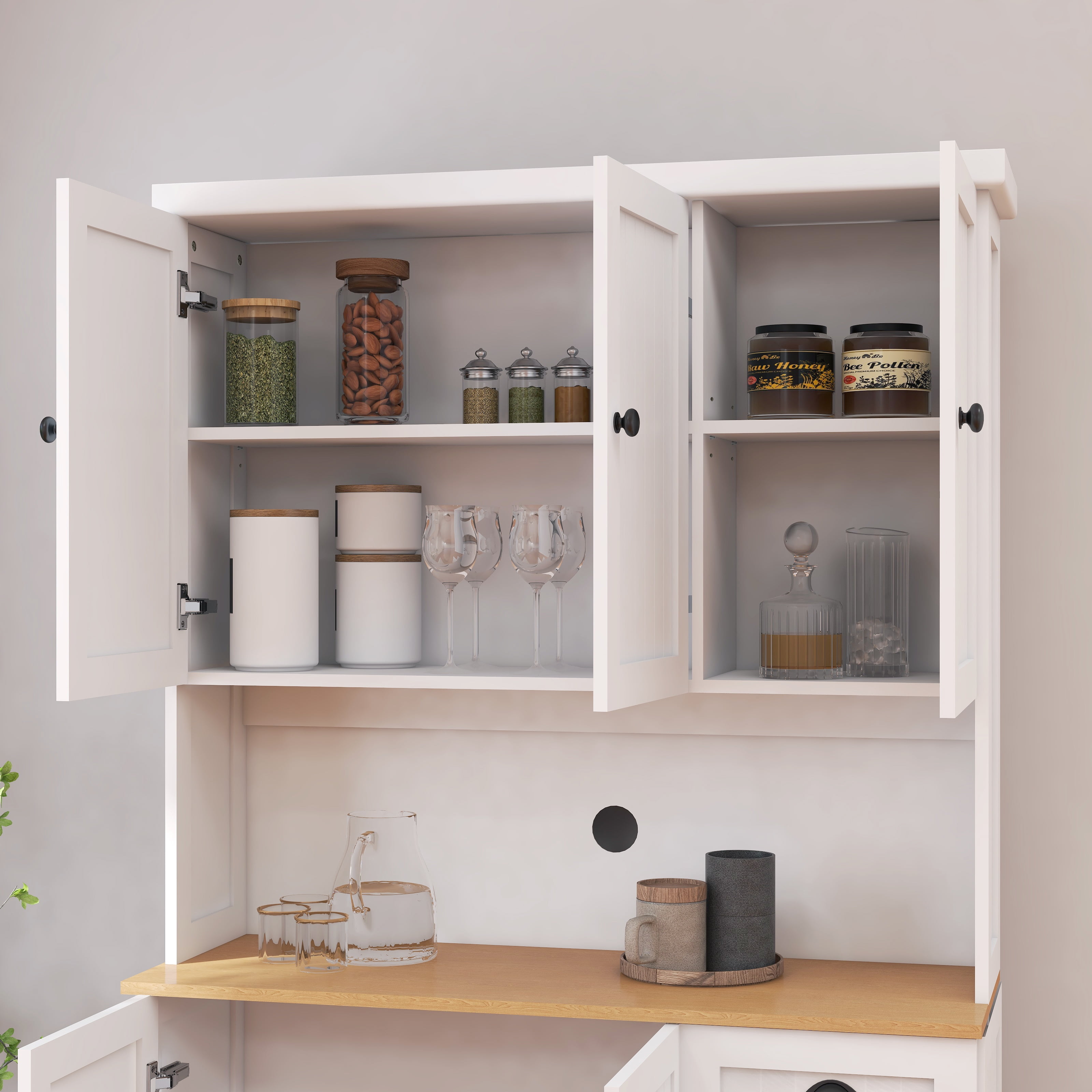 71" Kitchen Pantry Storage Cabinet with Microwave Countertop, Freestanding Hutch with 6 Doors & 1 Drawer, Adjustable Shelves, White Storage Cabinet for Kitchen Organization