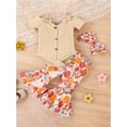 thumbnail image 2 of Bagilaanoe 3pcs Newborn Baby Girl Long Pants Set Short Sleeve Romper Tops + Floral Print Flare Trousers + Headband 3M 6M 12M 18M 24M Infant Casual Outfits, 2 of 9