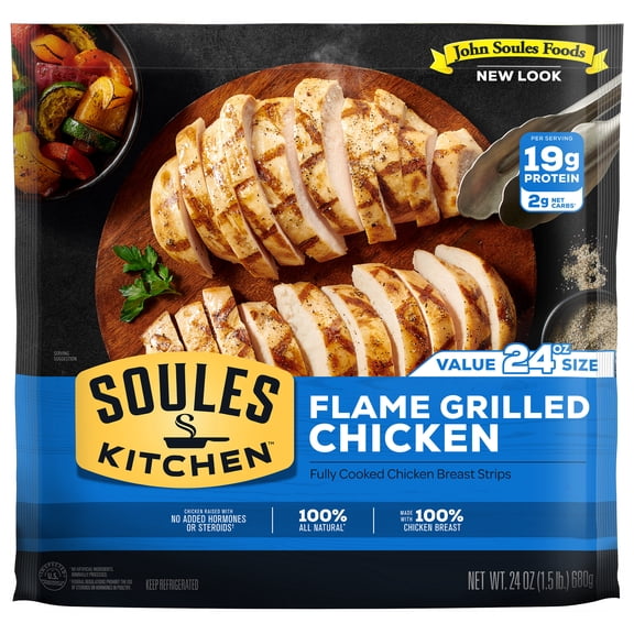 Soules Kitchen Fully Cooked Flame Grilled Chicken Breast Strips 24 oz Bag, Frozen