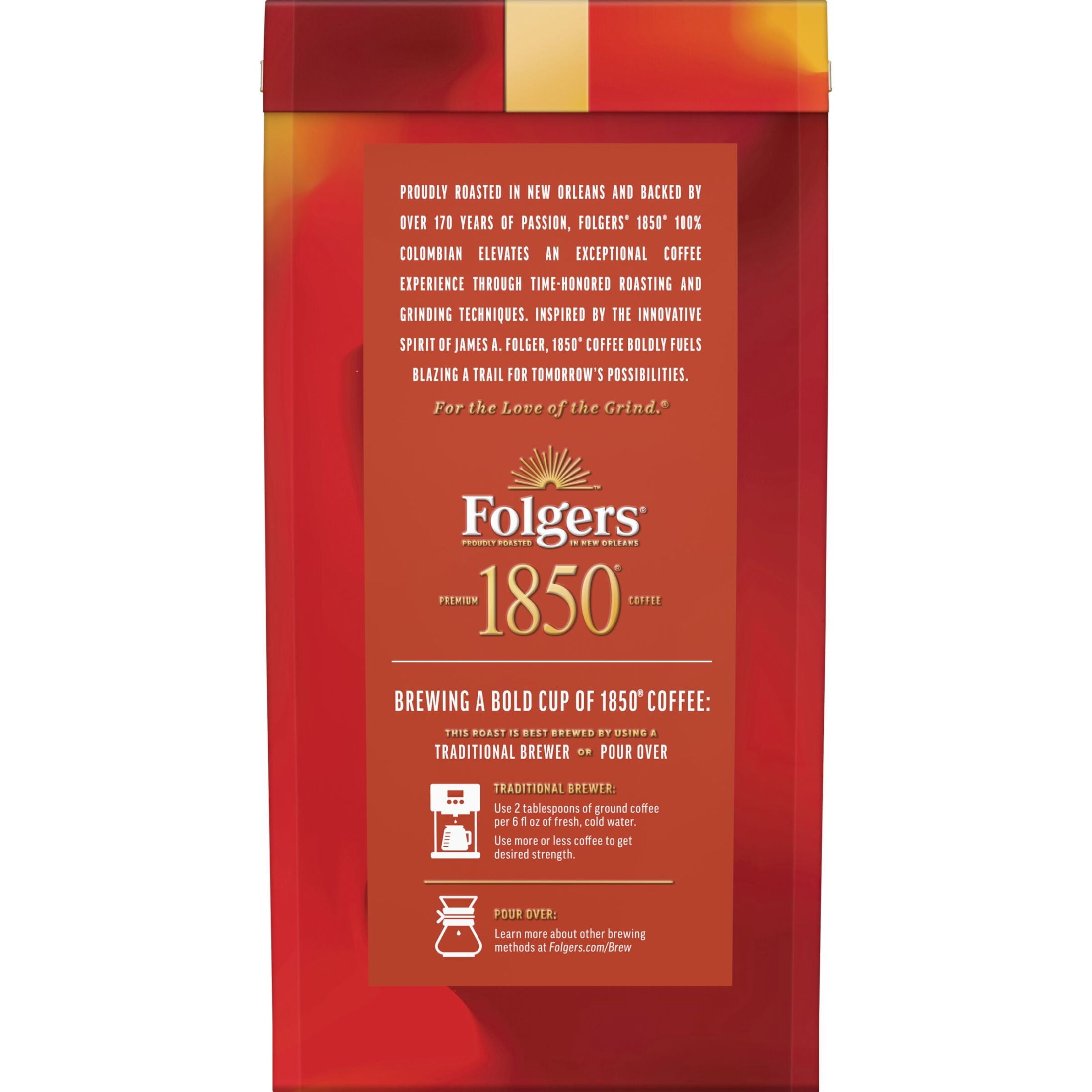1850 Colombian Ground Coffee, Light Roast, 12 ounce bag