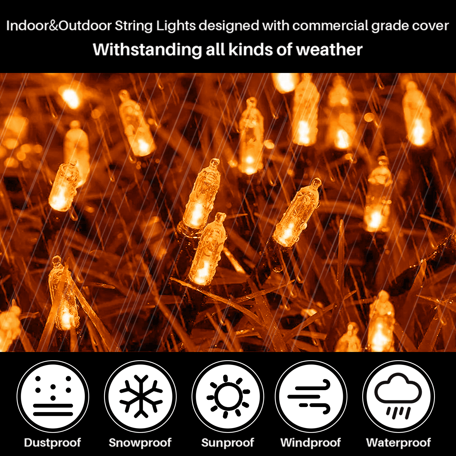 LAMPHOME Halloween Orange Mini LED String Lights, 32.5FT 100LED Plug-in Fairy Lights 16 Lighting Modes, Outdoor Holiday Decor for Tree, Garland, Wreath