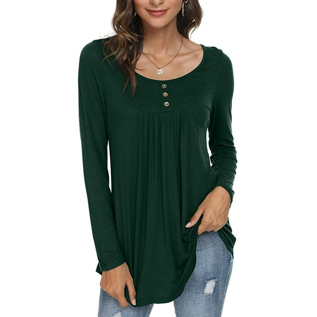 Tunique Décontractée à Manches Longues pour Femmes Coupe Ample T-Shirt Plissé d'Automne Blouses