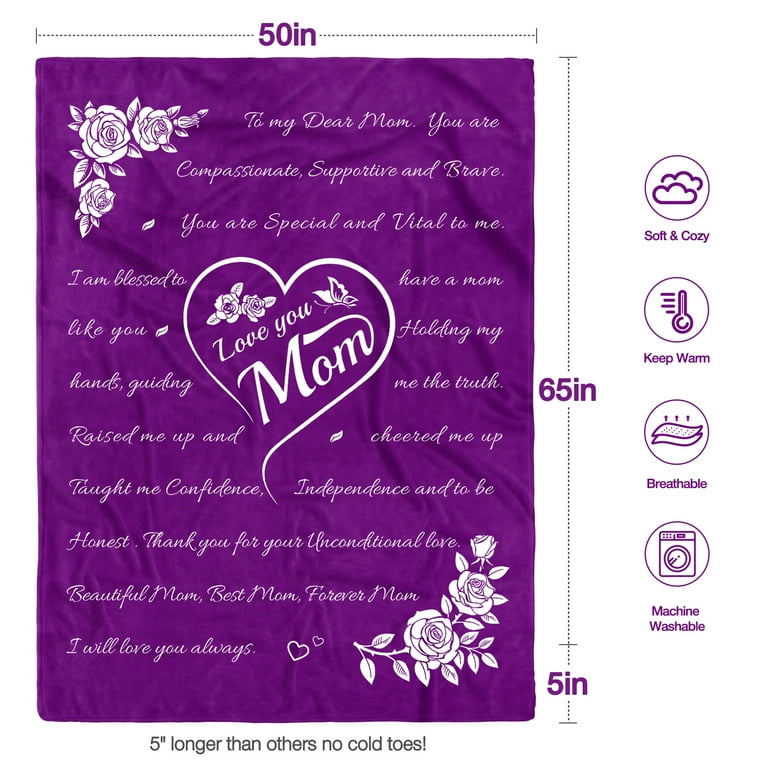 Livhil Mothers Day Gifts for Mom Blanket, I Love You Mom Gifts from  Daughter for Mother, Mom Birthday Gifts for Mom, Best Mom Ever Gifts, Throw  Blanket 65” x 50” (Purple) 