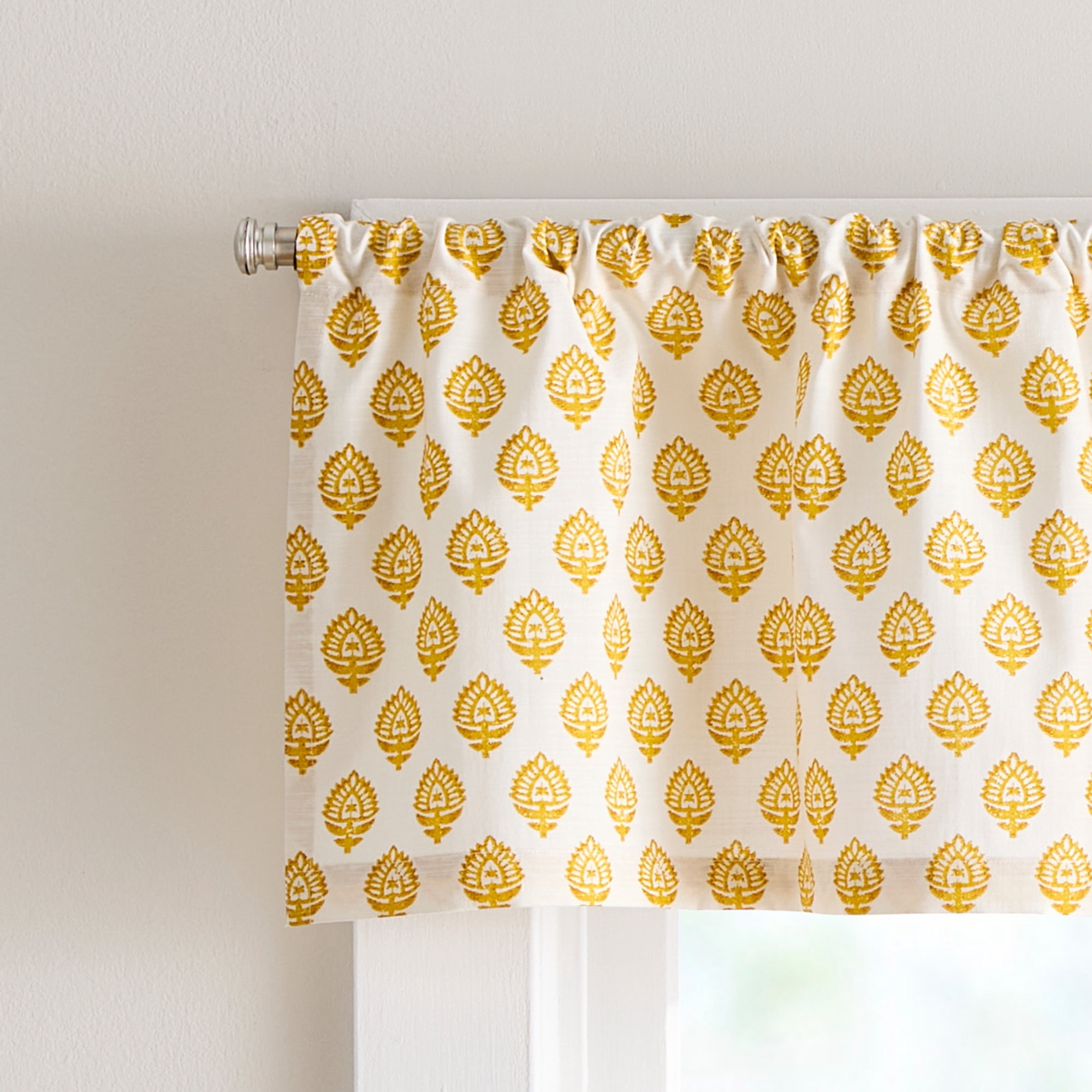 Curtainworks Kiara 3 Piece Valance and Tier Set Marigold, Rod Pocket, Light Filtering, Indoor, 58" x 14" Adult