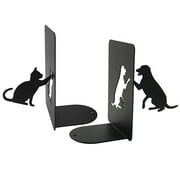 Metal Bookends Dog&Cat Book Stopper Non Skid Decorative Book Ends ( Black)