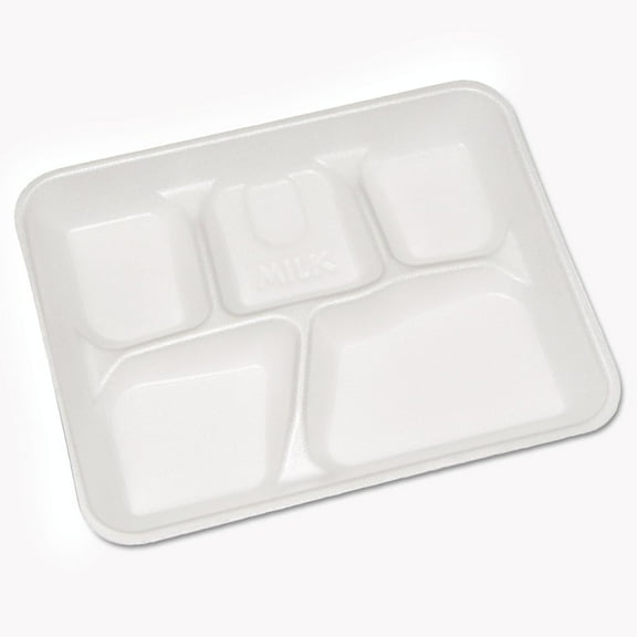 Pactive PCTYTH10500SGBX Lightweight Foam School Trays, White, 5-compartment, 8 1/4 X 10 1/2, 500/carton
