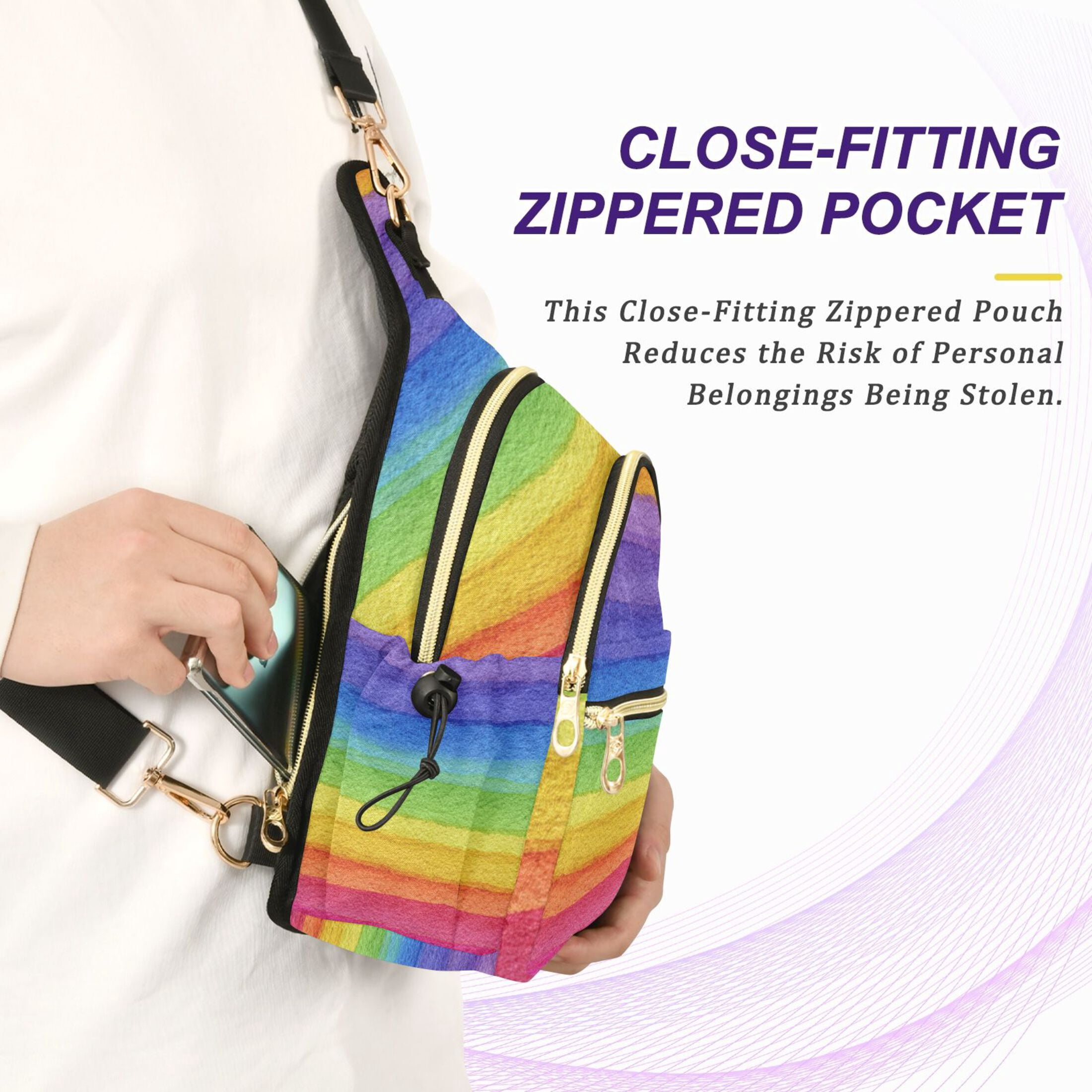 Crossbody Sling Bag for Women Shoulder Purse Trendy Daypack with Adjustable Strap Watercolor Rainbow Colors