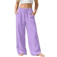 thumbnail image 2 of SROBPTY Teen Girls Pants Solid Wide Leg Drawstring with Pockets Loose Trousers for Daily Wear, 2 of 5