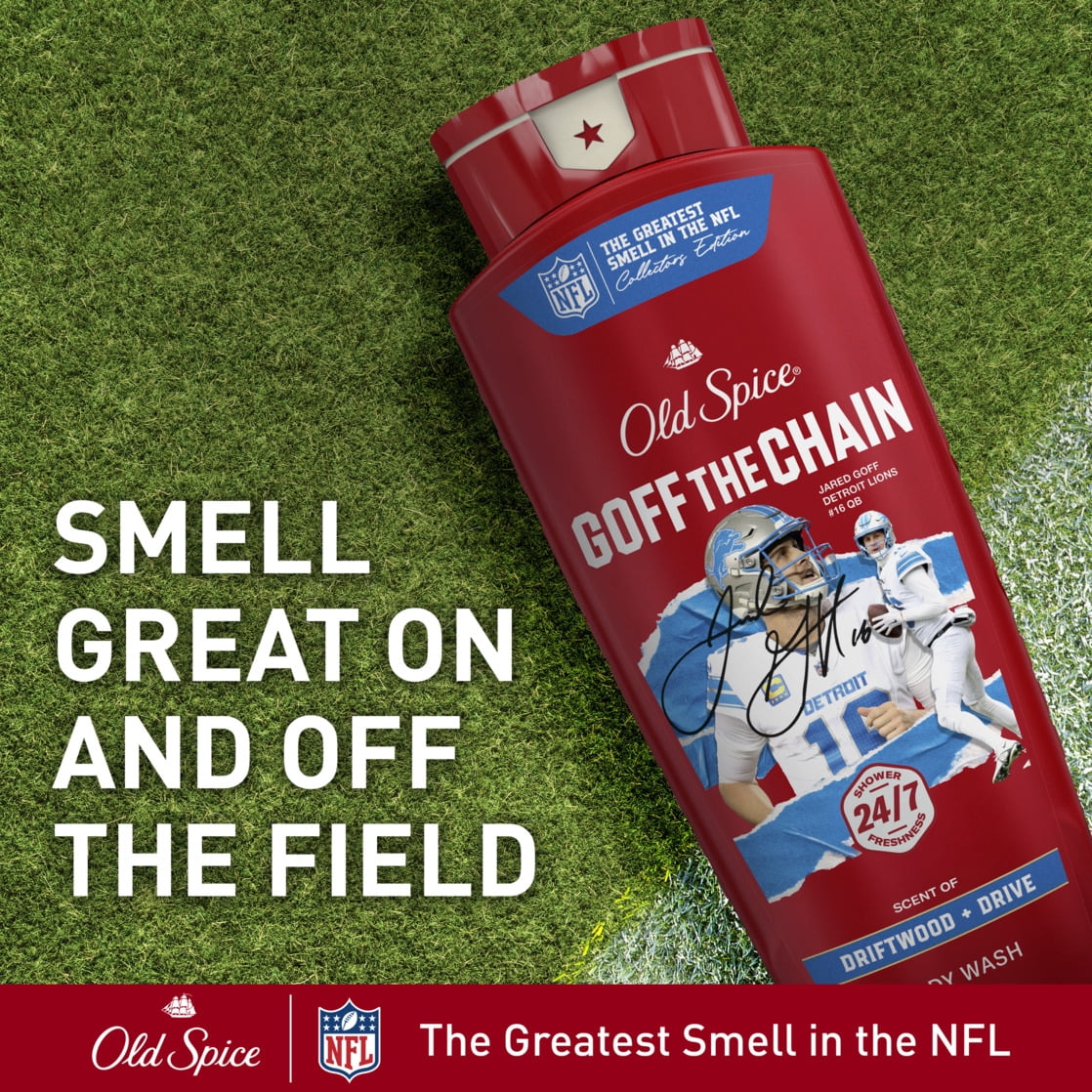 Old Spice Body Wash for Men, NFL Collection, Jared Goff The Chain, Driftwood + Drive, 24oz
