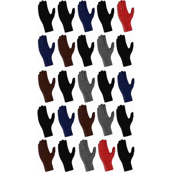 25 Pack Winter Gloves, Unisex Thermal Magic Glove Thick Knit Brushed Interior Bulk Bundle Assorted