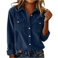 thumbnail image 4 of Women's Spring Long Sleeve Corduroy Shirts Button Down V Neck Casual Tops Chest Pockets Solid Color Business Blouse, 4 of 9