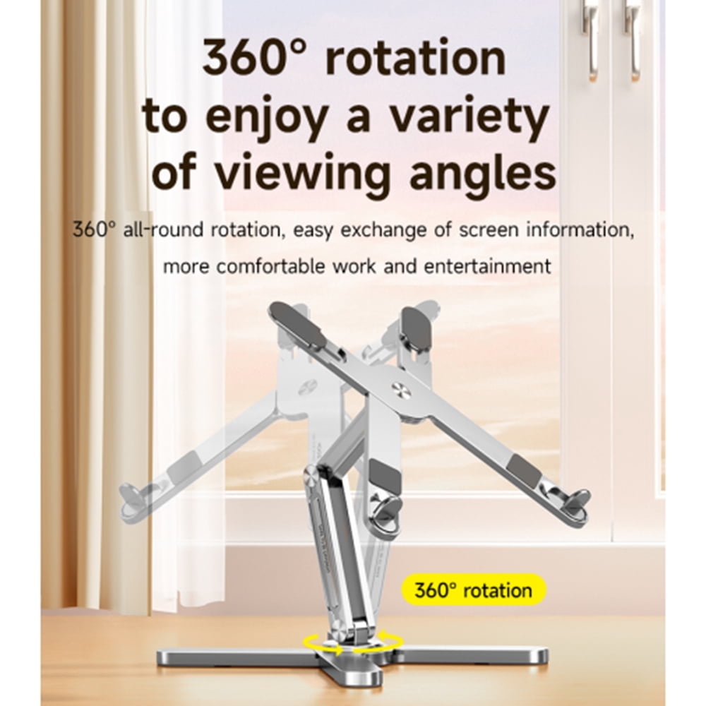 Laptop Stand with 360 Rotating Metal Foldable Holder for 16'' Computer Notebook X-Shaped Ergonomic Portable Adjustable Desk Laptop Riser