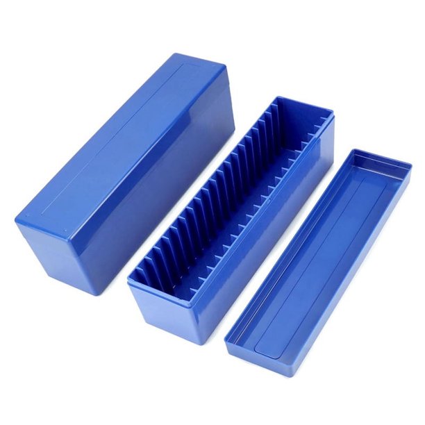 Caja de almacenamiento de monedas en forma de losa de 2 piezas compatible con 20 soportes para monedas en forma de losa, caja de plástico para monedas de colección, almacenamiento de monedas azul