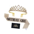 thumbnail image 3 of Rongfmy Birthday Crown and Glitter Sash Creative Party Costume Crown with Rhinestone Gold, 3 of 9