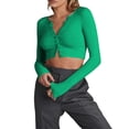 thumbnail image 3 of Okbabeha Women Cropped Bolero Cardigan Ribbed Long Sleeve Button Down Basic Shrug Sweater Solid Color Y2K Crop Top Shirt, 3 of 7