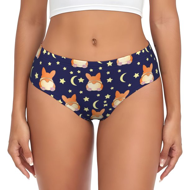 Balery Corgi Lying With Moons And Stars Ropa Interior de Algodón para Mujer con Dibujo – Braguitas Cómodas y Elásticas, Estilo Clásico-X-Large