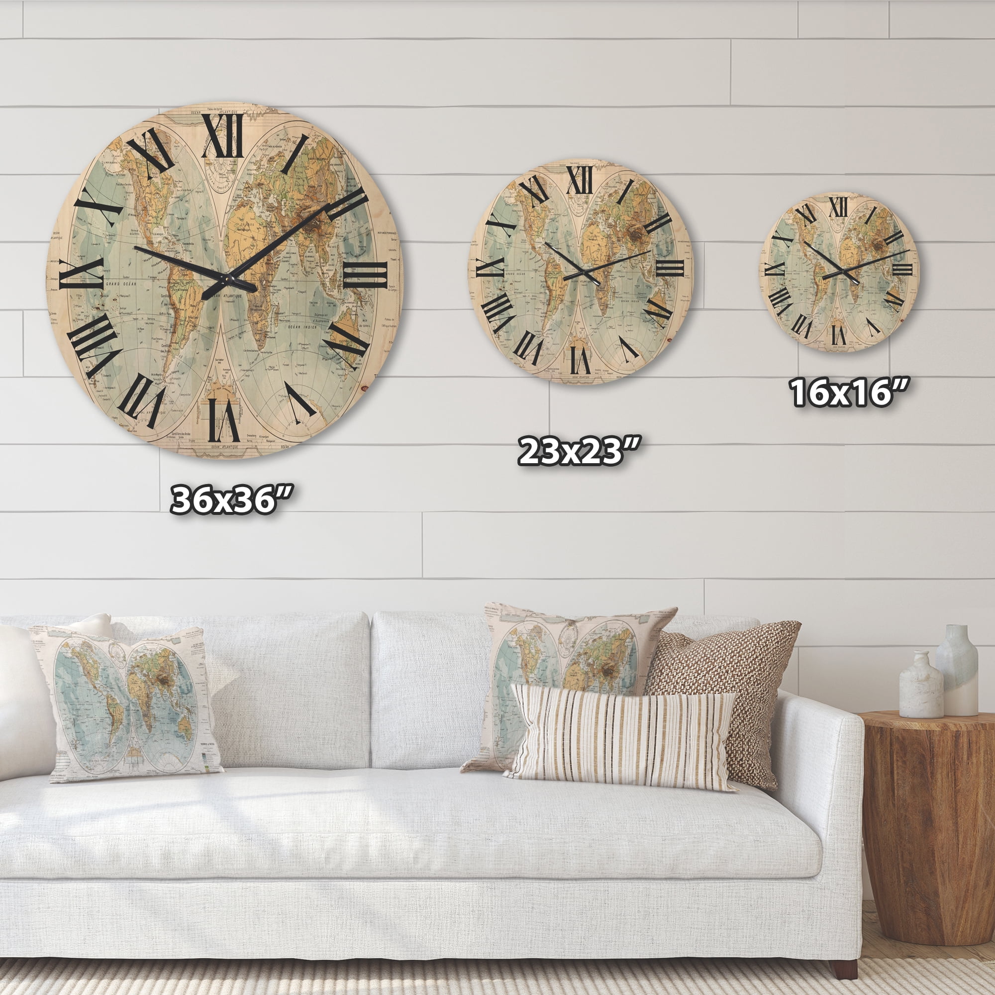 Designart 'Ancient World Map II' Rustic Wood Wall Clock