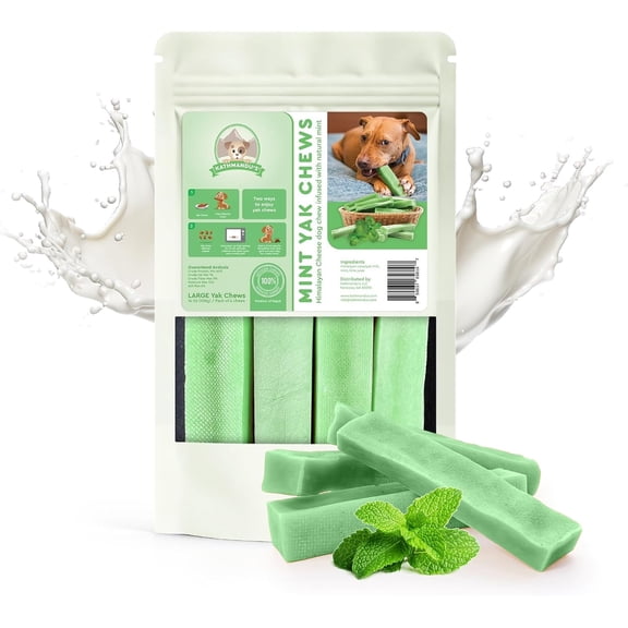 Kathmandu's Mint Flavored Himalayan Yak Cheese Dog Chews Large 4 Count Long Lasting Dog Chews for Aggressive Chewers, Lactose & Rawhide Free, All Natural Yak Chews, Dental Treats
