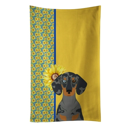 

Summer Sunflowers Black Dapple Dachshund Kitchen Towel 15 in x 25 in