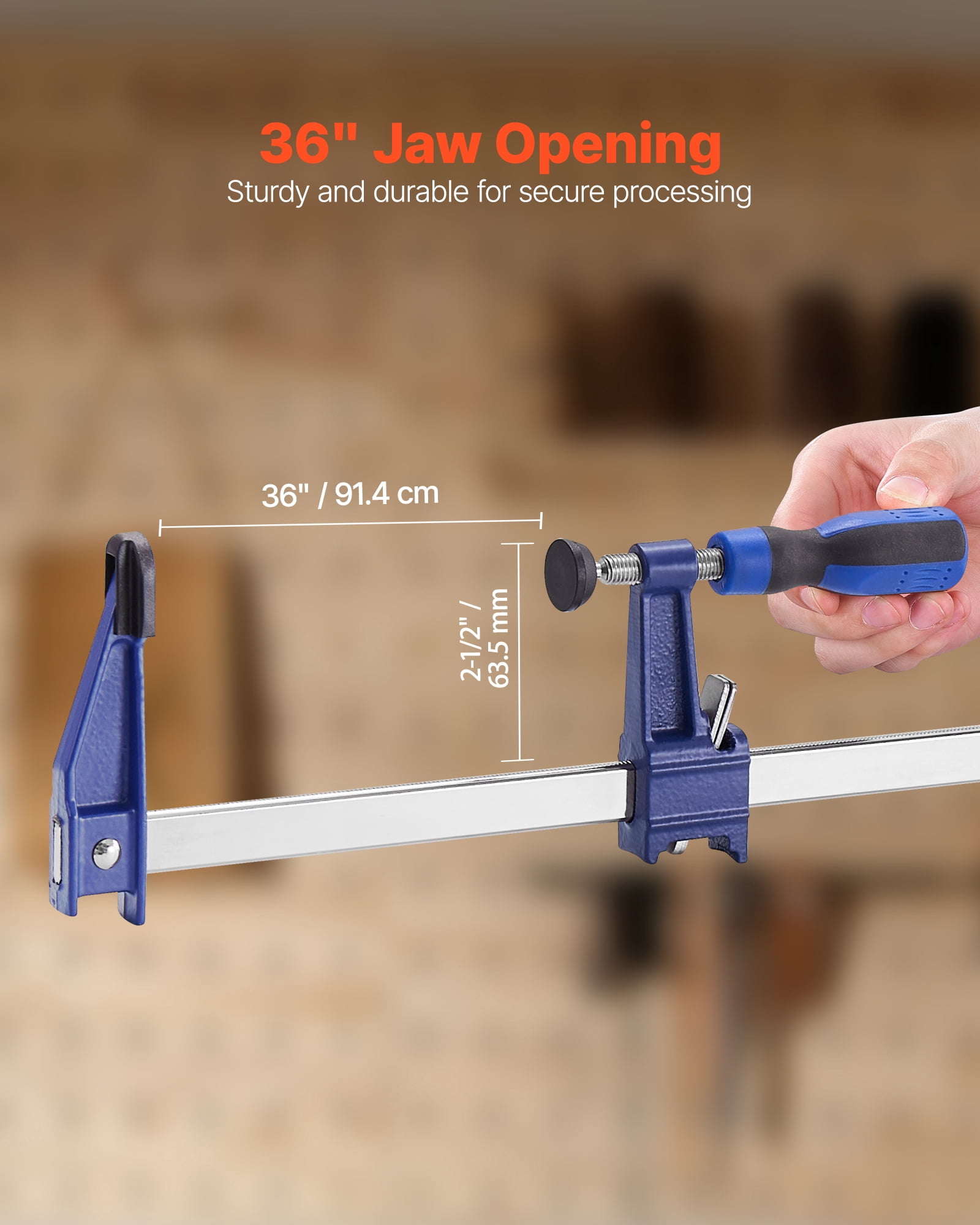 VEVOR Bar Clamps for Woodworking, 4-Pack 36 inch Opening,Lockable F-Clamp with 600 lbs Load Limit,2-1/2 inch Depth, Cast Iron and Carbon Steel,Easy to Use,Wood Clamps for Woodworking Metal Working