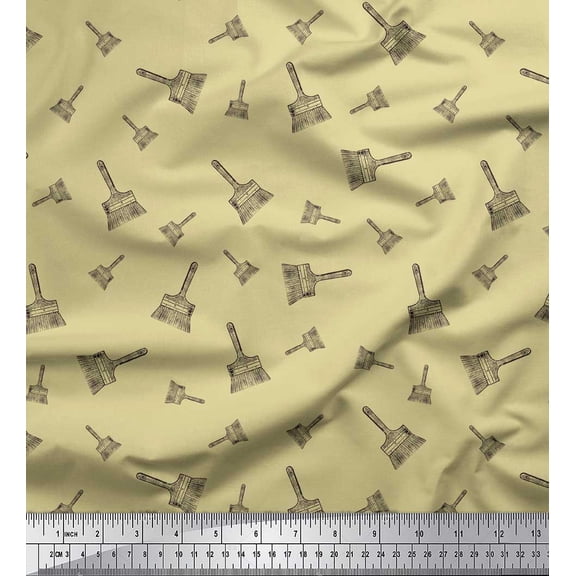 Soimoi Beige polyester Crepe Fabric Paint Brush Hardware Fabric Prints By Yard 42 Inch Wide