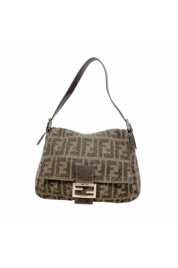 Pre-Owned Fendi Zucca Wool Handbag, Brown, Women's